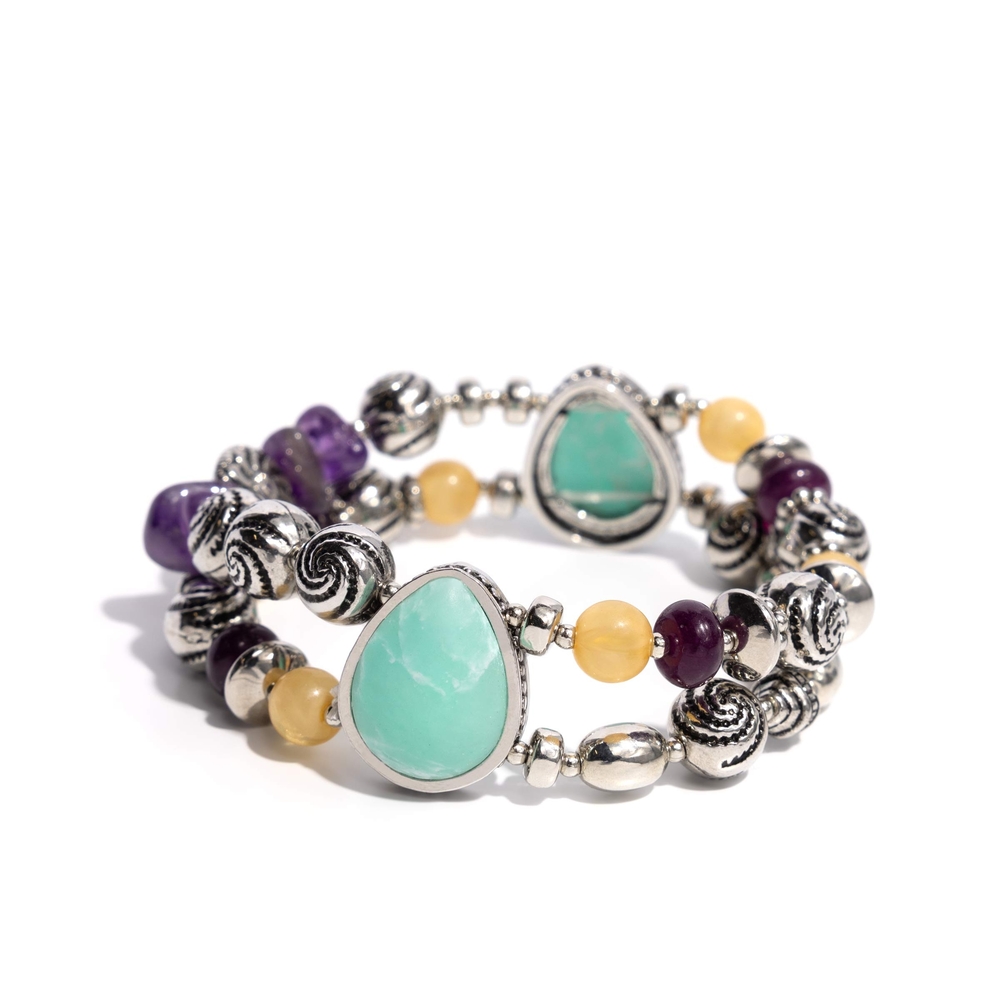 Silver and Green Beaded Bracelet Jovial Jive Multi Stretchy Fashion Jewelry